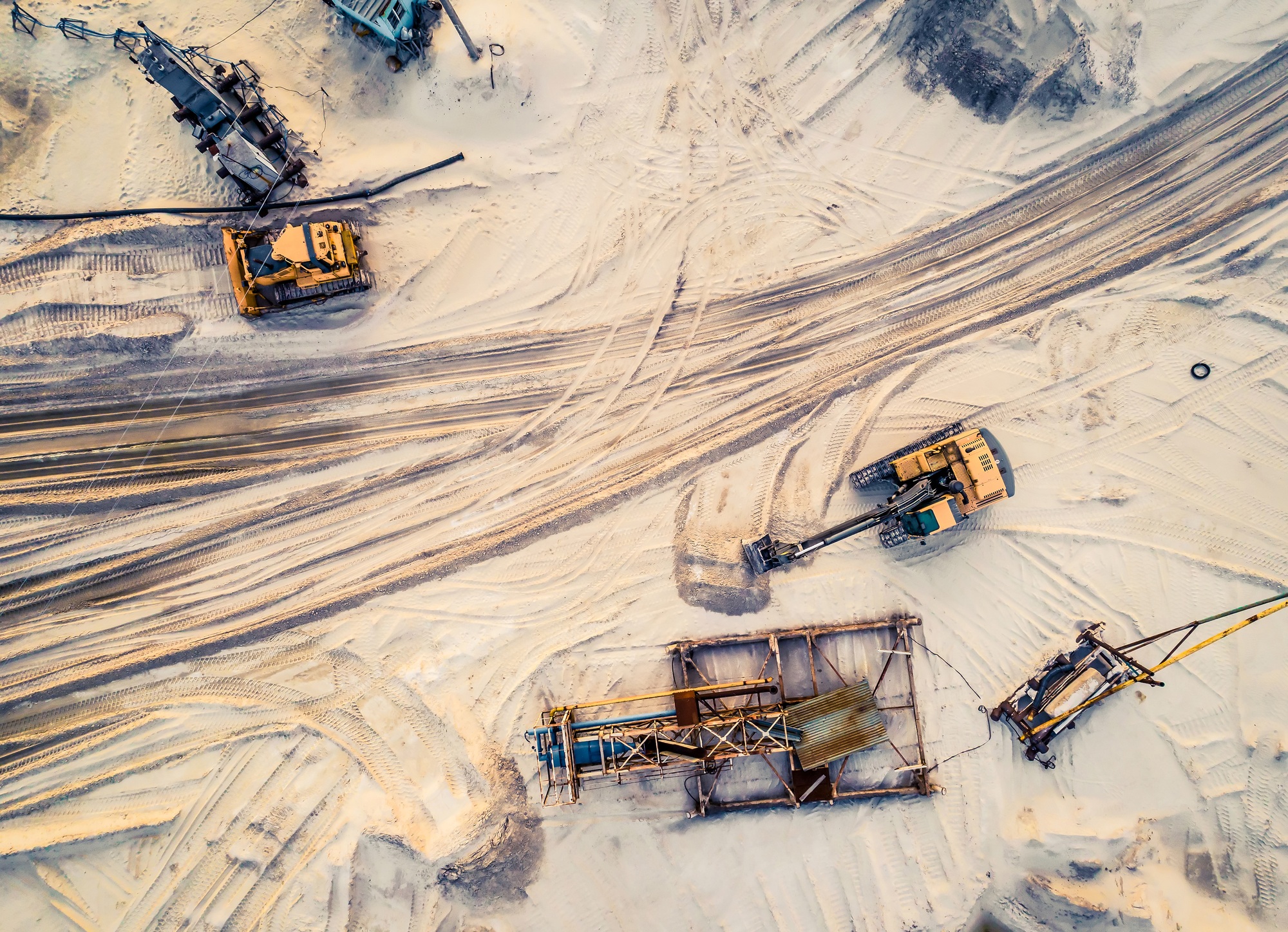 Aerial view of machinery and mine equipment